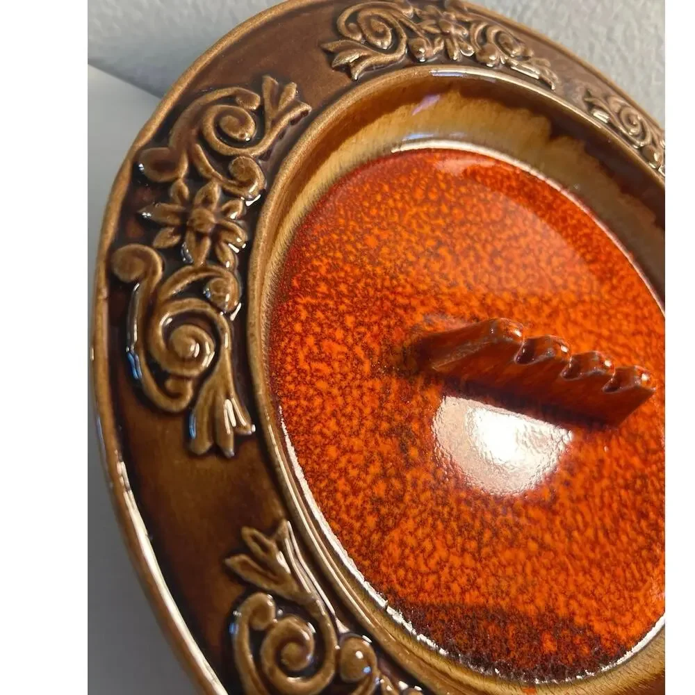 Art Deco Lane Ceramics MCM Ashtray Orange Lava Glaze Calif Pottery Vtg 60s Retro